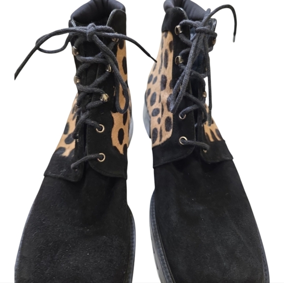 Stuart Weitzman Black and Leopard Ankle Boots - Picture 8 of 12